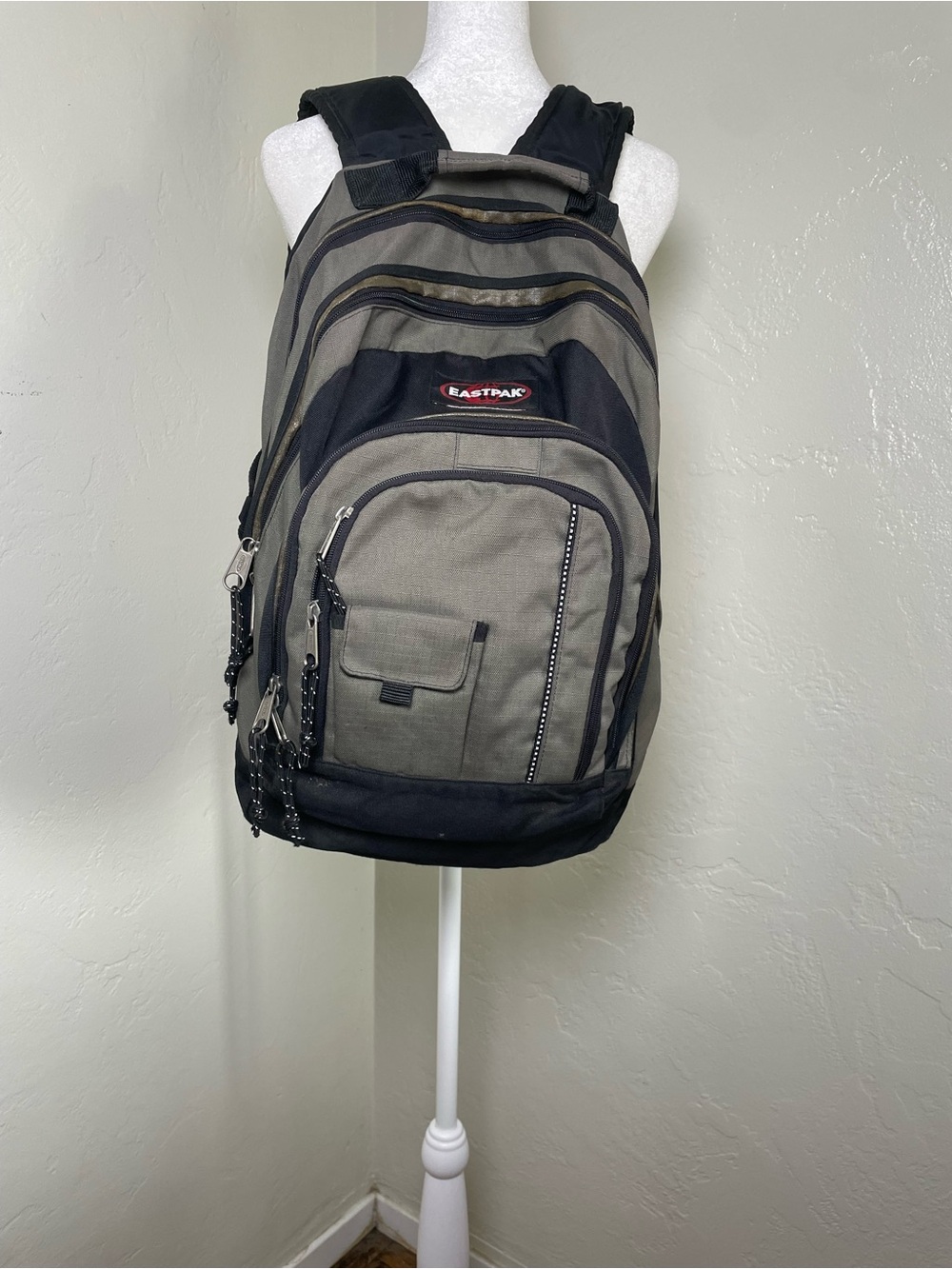Vintage Eastpak Army Green and Black Multi-Compartment Backpack